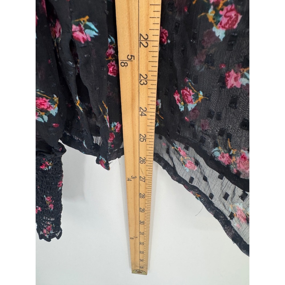 Free People Floral Swiss Dot Blouse Womens L Black Sheer Boho Cottage Romantic - Picture 6 of 11